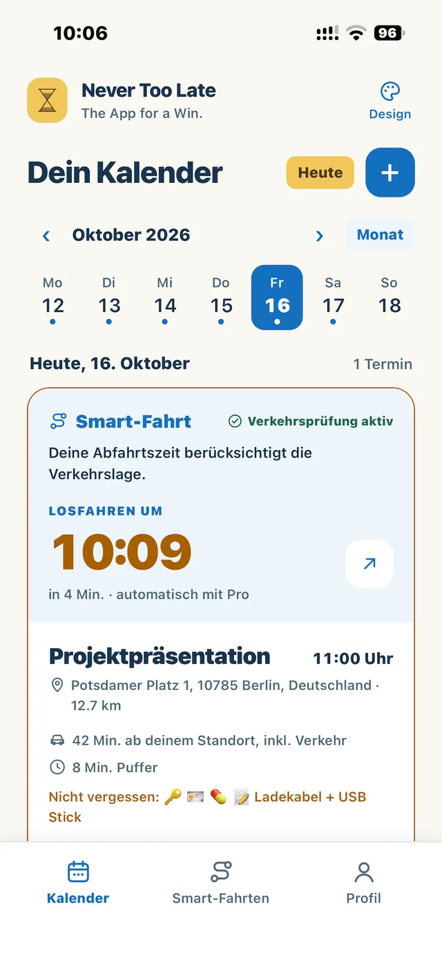 Kalender mit Wochenansicht und Termin-Karte